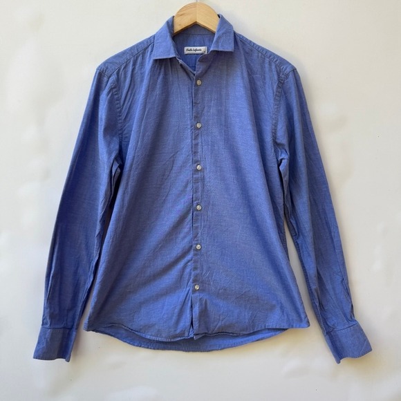 Emile Lafaurie Men Small Blue Long Sleeve Button Down Office Casual Oxford Shirt - Picture 1 of 8